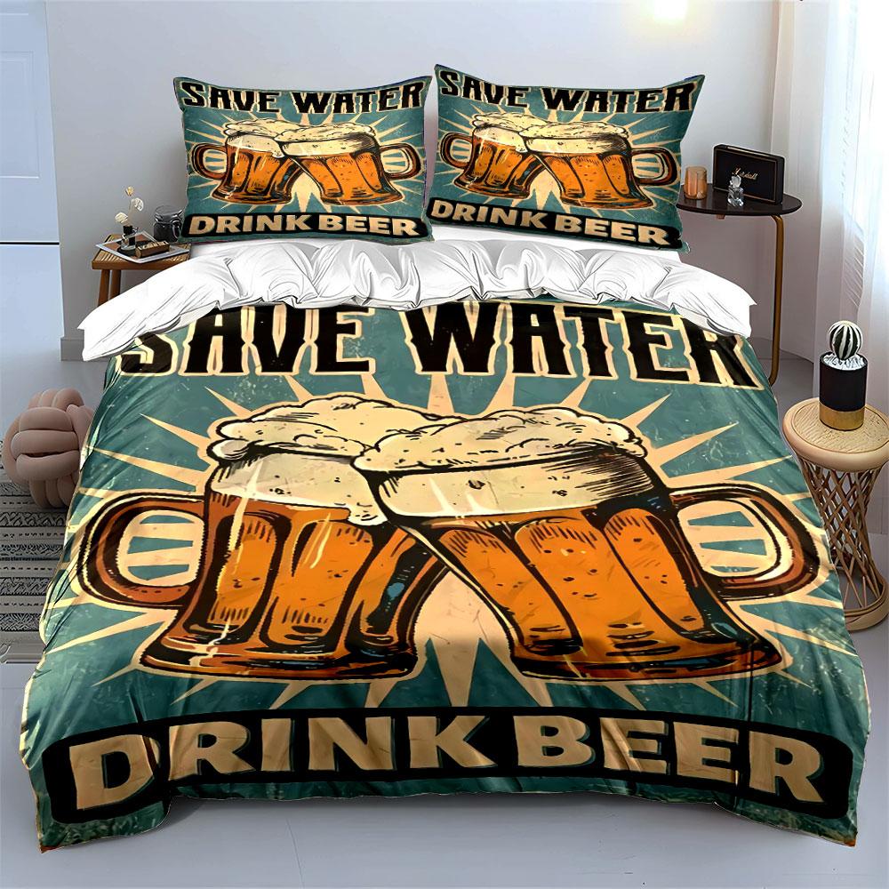 Beer mugs and text. Bedding sets Duvet cover sets Duvet covers Pillowcases(1* Duvet Cover 2* Pillowcases without duvet insert)