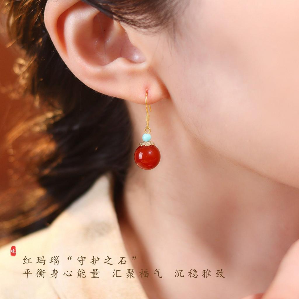 Серьги из натурального красного агата Jinhua Huaishan, Гвоздики из чистого серебра, Привлекающие богатство по Фэн-шуй, Новый китайский стиль, Изысканные серьги с ощущением