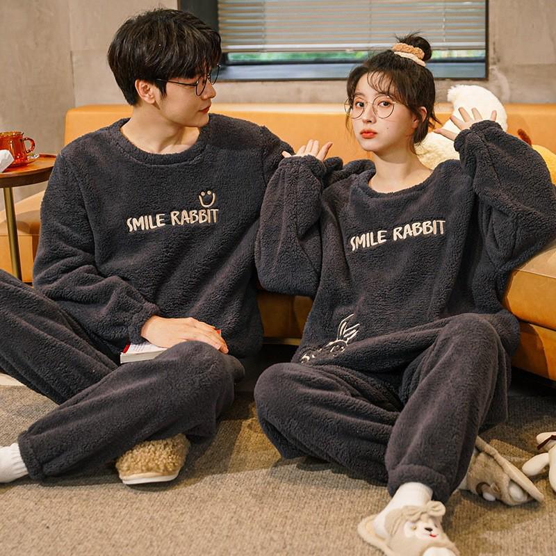 Мужская и женская толстая пижама из кораллового флиса: Теплый вельветовый фланелевый зимний комплект