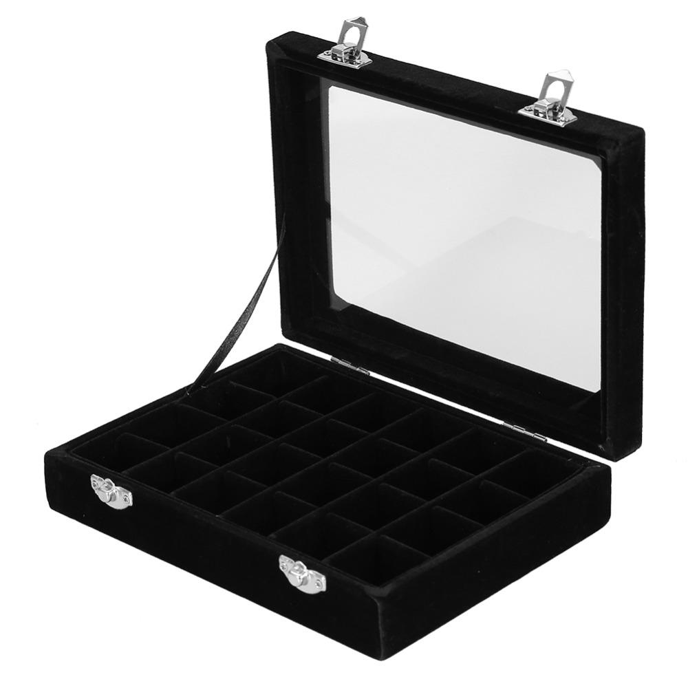 Black Black Velvet Jewelry Display Box Divided Compartment Nail Art Decoration Container For Women