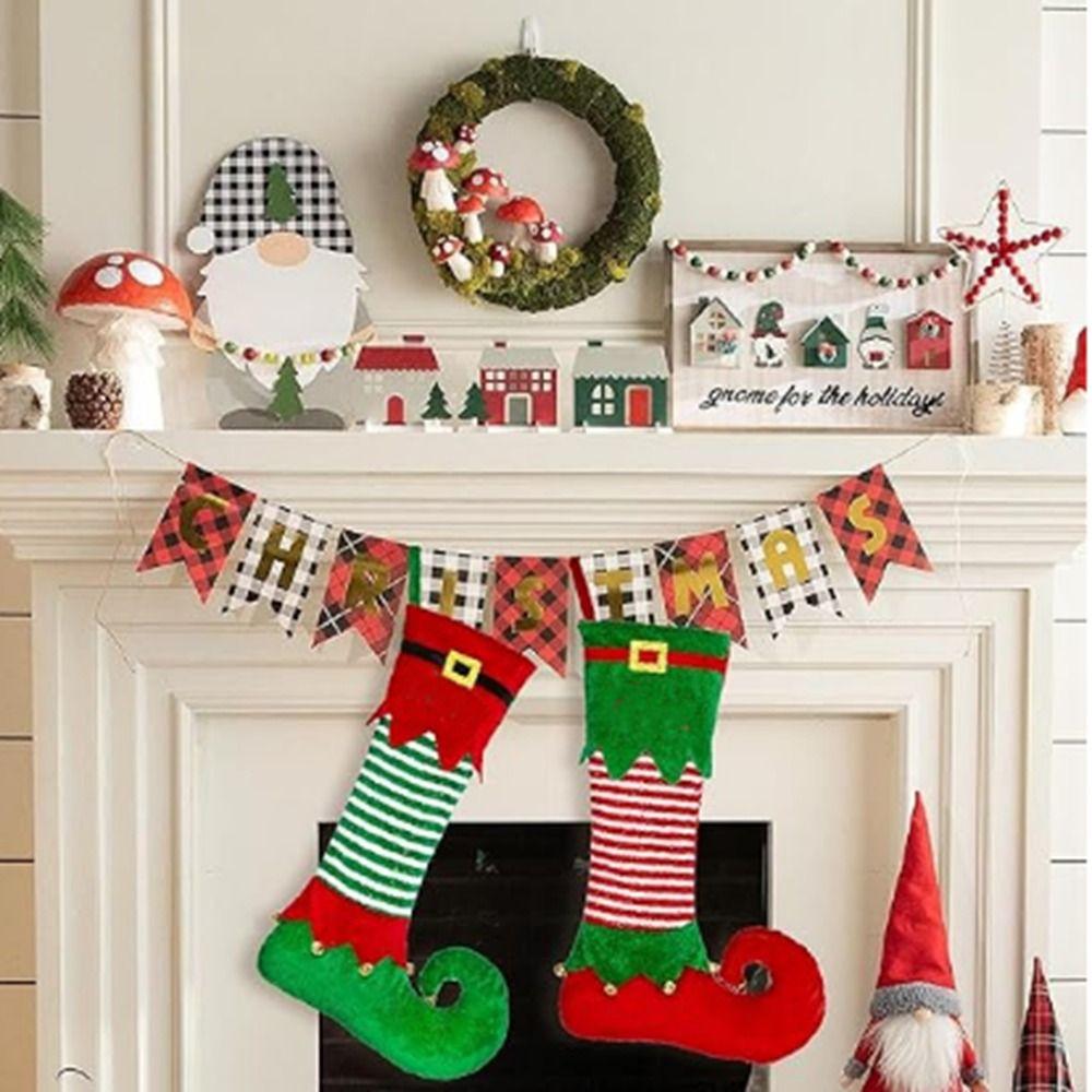 Подвесные рождественские носки Эльфа Красный/Зеленый Украшения для рождественской елки Носок Эльфа Феи Вечеринка