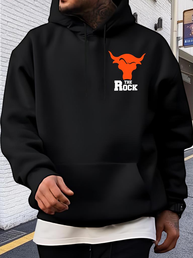 Casual hoodie with Bold "THE ROCK" Graphic Print - Cozy Fleece-Lined
