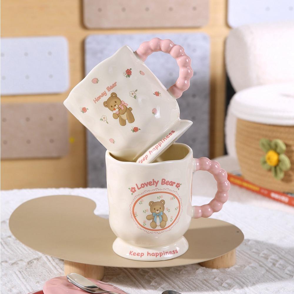 Милая розовая керамическая кружка с крышкой в виде медведя, подарок на день рождения, для домашнего питья воды, высококачественная кружка для воды, сувенирный подарок, для девочки
