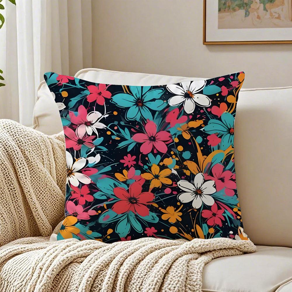 Bright And Elegant Single Printed Flowers Cushion Cover Linen Pillowcase Soft for Sofa Bed Home Room Decor