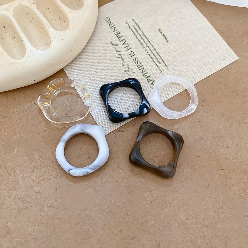 5Pcs Resin Acrylic Finger Ring Geometric Ring Fashion Irregular Rings  Jewelry Accessories