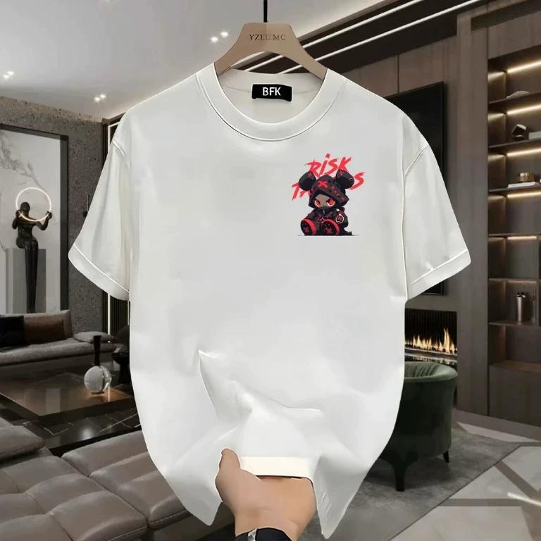 Men Cool Cotton T Shirt Short Sleeve Round Neck Casual Solid Color Top Soft Skin Friendly Breathable Tee for Daily Outfit