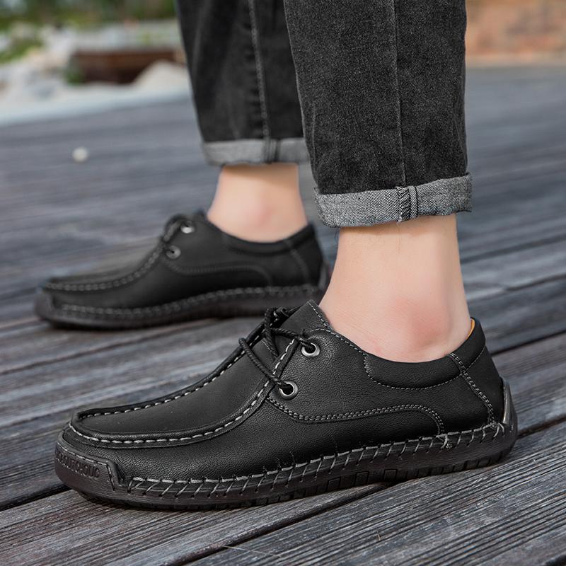 Handmade Flats for Men High Quality Mens Casual Shoes Leather Moccasins Lace Up Men Business Shoes All-match Male Walking Shoes