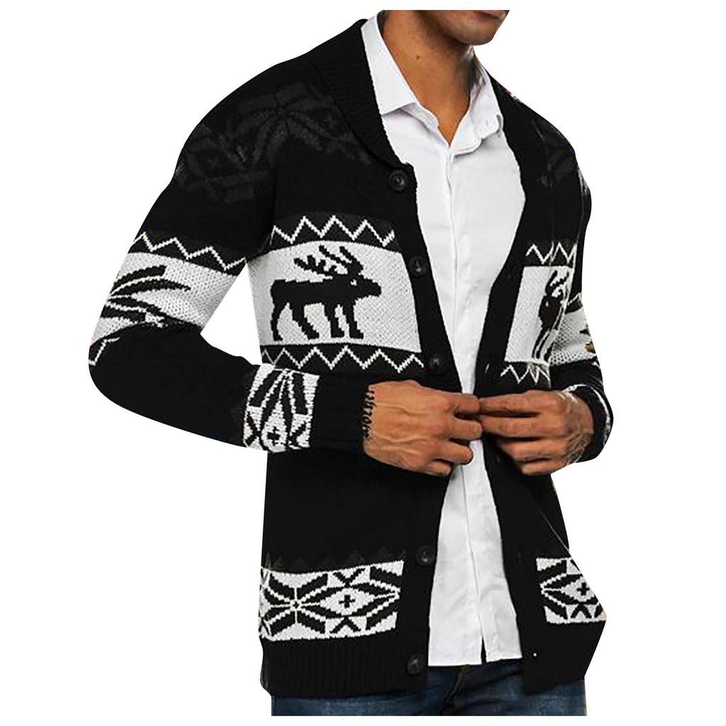 Рождественский осенне-зимний мужской удобный кардиган, свитер с лацканами и пуговицами, свитер, куртка, мужская