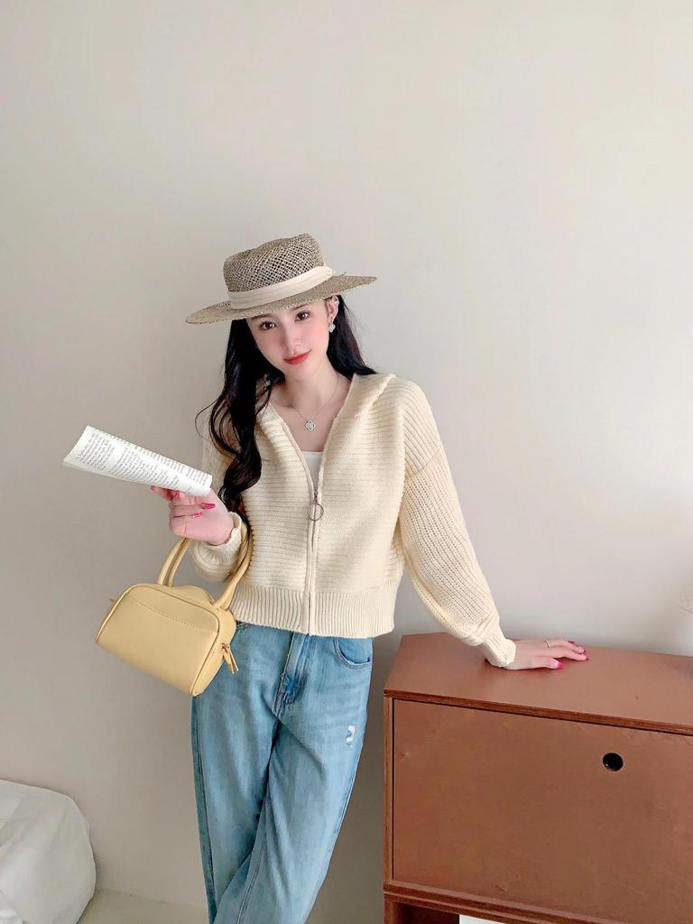 New Korean Lazy Style Loose Zipper Lapel Sweater Jacket, Versatile Knitted Cardigan for Women