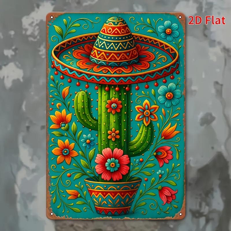 Retro D Tin Sign Mexican Sombrero Cactus Design Rustic Metal Wall Art for Home Bar Cafe Garage Farmhouse Cinco