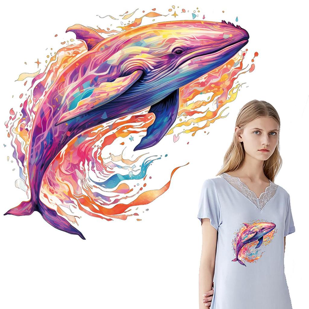 1/2 шт. гигантский кит, бродящий вокруг наклейки с теплопередачей, цветные наклейки с морскими животными своими руками для одежды, изготовления футболок, украшения подушек