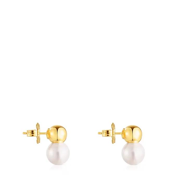 [TOUS] 18K Gold Vermeil Silver Gloss Large Pearl Earrings 111233610