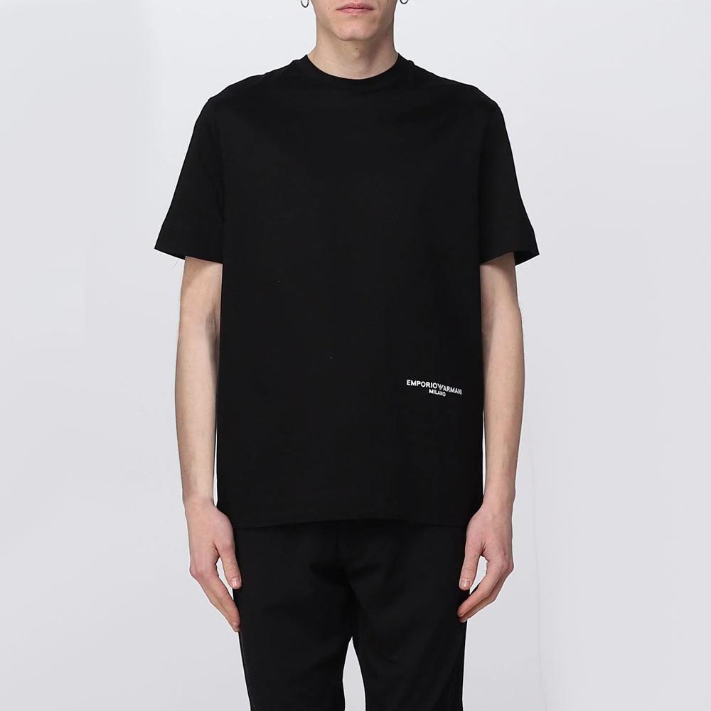 Emporio Armani Мужская футболка с коротким рукавом, однотонная, с принтом букв, круглый вырез, черная 3R1TU7_1JSAZ_0999