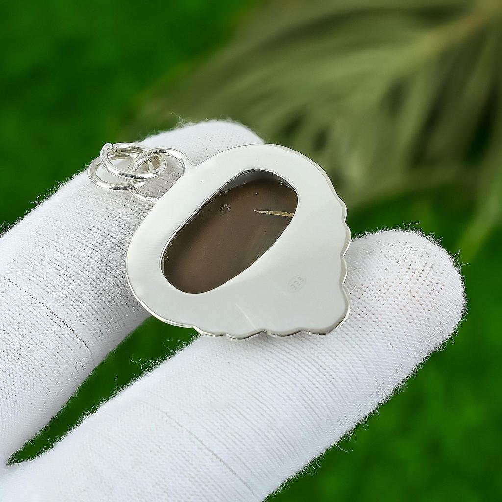 Натуральная марокканская грязь Трещина Ископаемый Драгоценный камень 925 Стерлинговое серебро Кулон для женщин