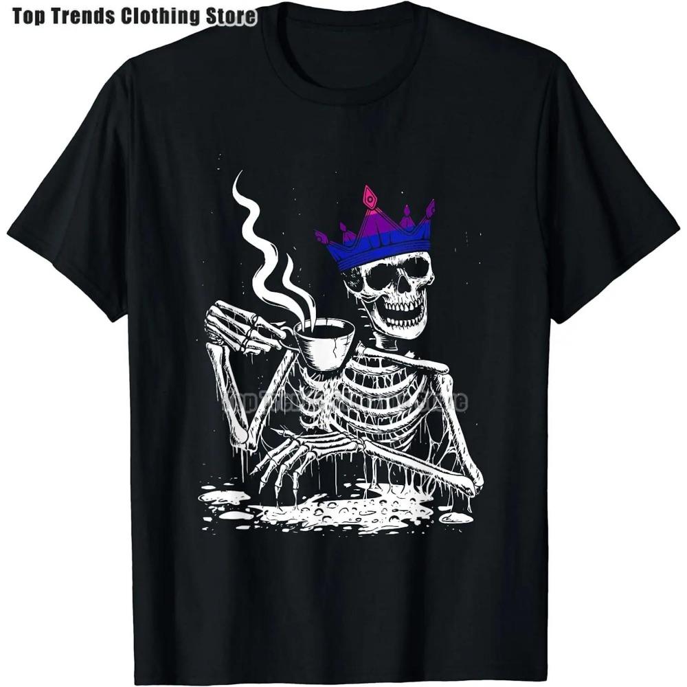 Скелет пьет кофе ЛГБТ-Q Пансексуальная гордость Пан флаг футболка