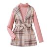 Children Clothing Girls Autumn Winter Clothes Girl Suit Vest Blazer Long Jacket + High Collar Strip Long Sleeve T-Shirt Sets