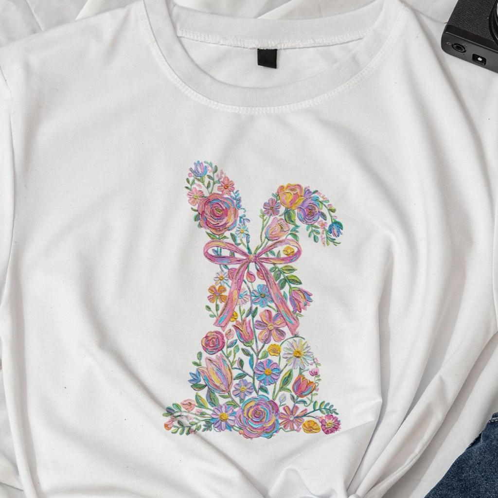Floral Bunny Shirt, Spring Rabbit Shirt, Easter Flower Bunny, Cottagecore Easter Top