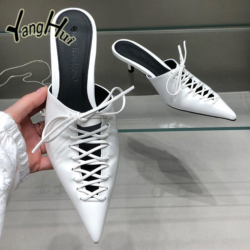 PU Europe and America Style Sexy Fine High-heeled Shoes Women's Slippers 2024 New Fashion Solid Color Hollow Out Sandals Summer