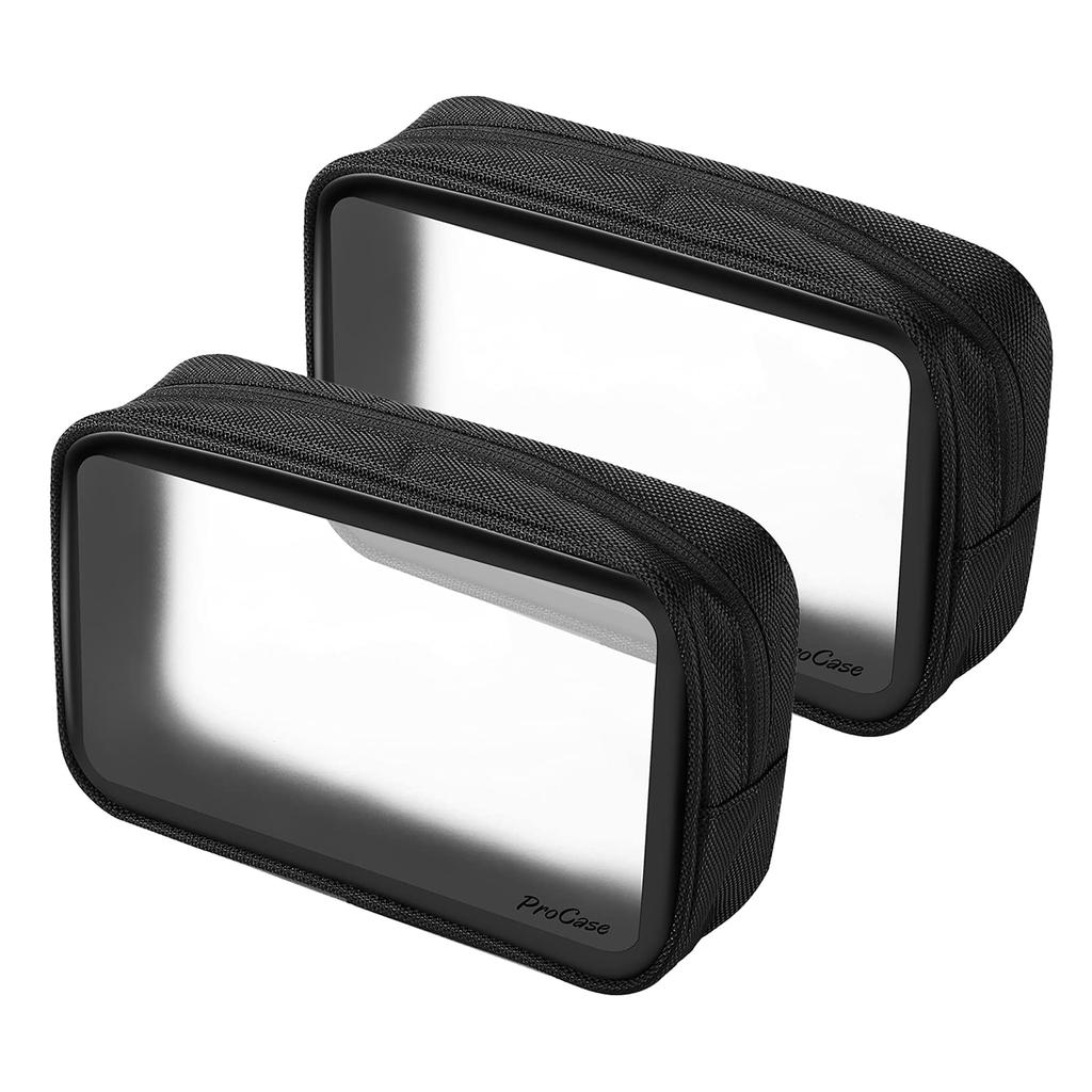 ProCase of Travel Toiletry Bag TSA Approved PVC Nylon Storage Carrying Travel Pouch Cosmetic Clear Bag Airport Aviation Approved Black [Set 2] -