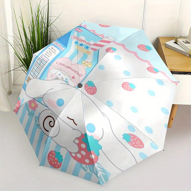 1pc Strawberry Milk & Cinnamoroll Pattern Fully Automatic Folding Portable Umbrella, 8 Iron Frames, Three-Fold Design, Suitable for All Seasons, Suita