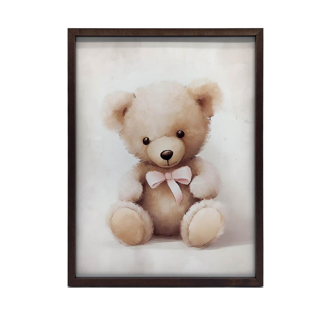 Мишка с розовым бантом Мишка с розовым бантом, 30X40 см, Алюминиевая рама черная, Матовая бумага 230 г/м2