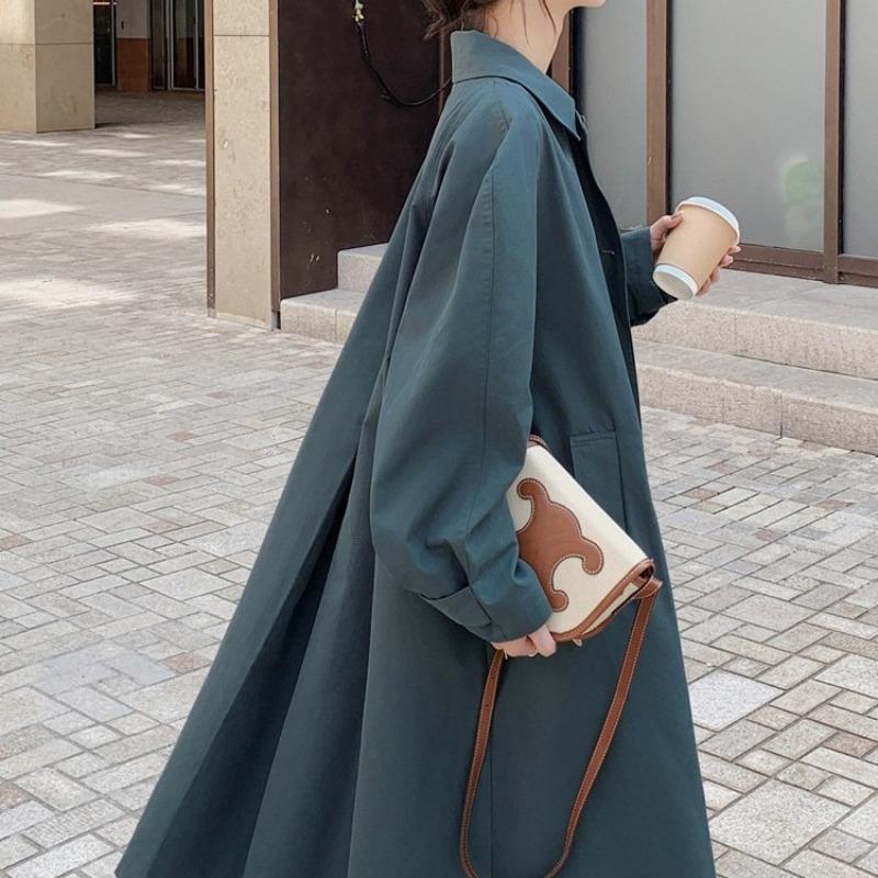 Korean Popular British Windbreaker Coat for Women Spring and Autumn New Mid-length Literary Retro Hong Kong Style Forest Coat