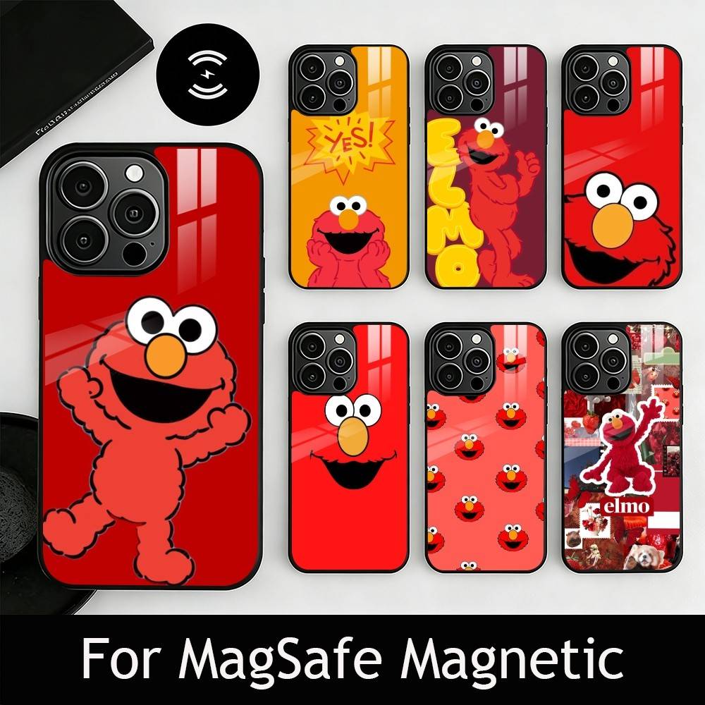 Cut Cartoon E-Elmo Phone Case For iPhone17,16,15,14,13,12,11 Plus,Pro Magnetic For Magsafe Wireless Charging