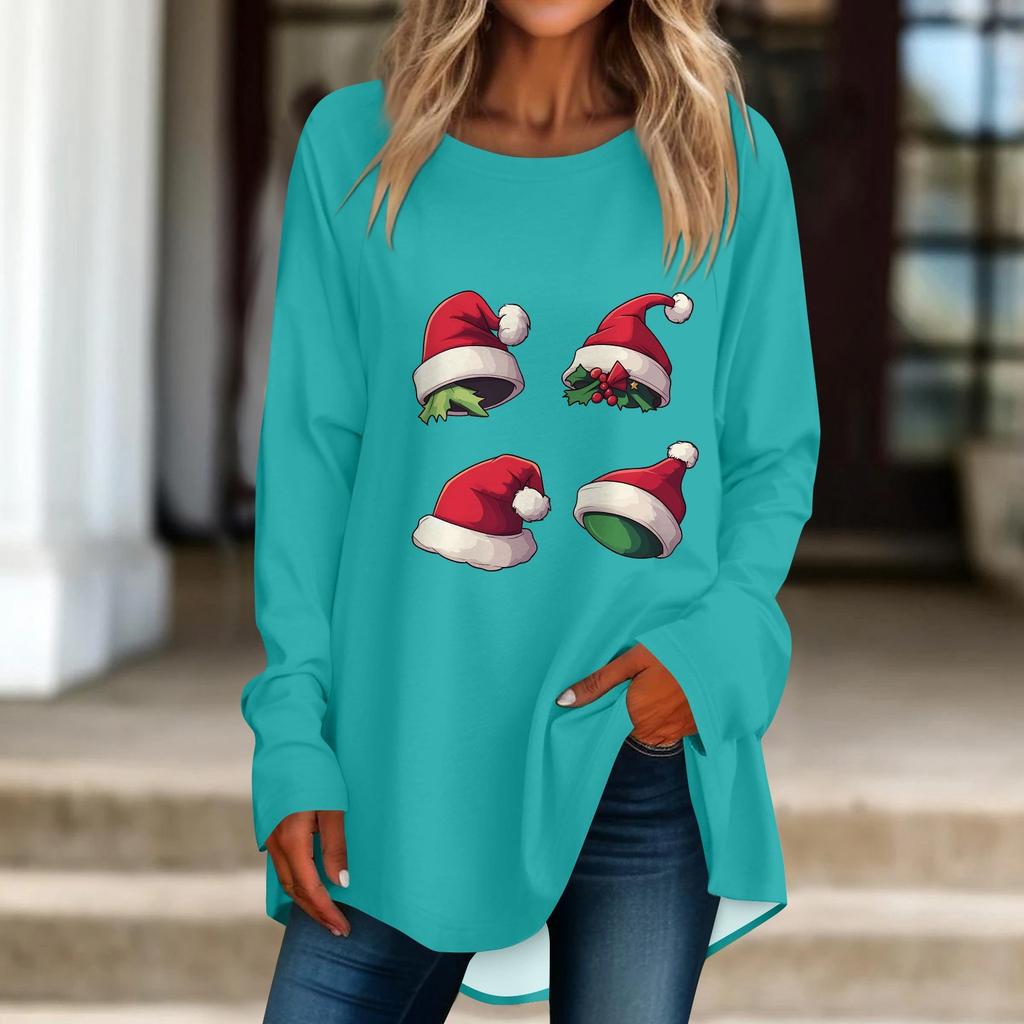 Женская повседневная футболка больших размеров с длинными рукавами и круглым принтом, верхний пуловер