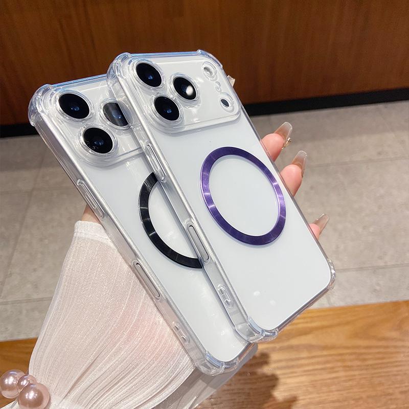 For IPhone 17air Airbag Shockproof Transparent TPU Magnetic Wireless Charging Case Cover for IPhone 17 16 15 14 13 12 Pro Max