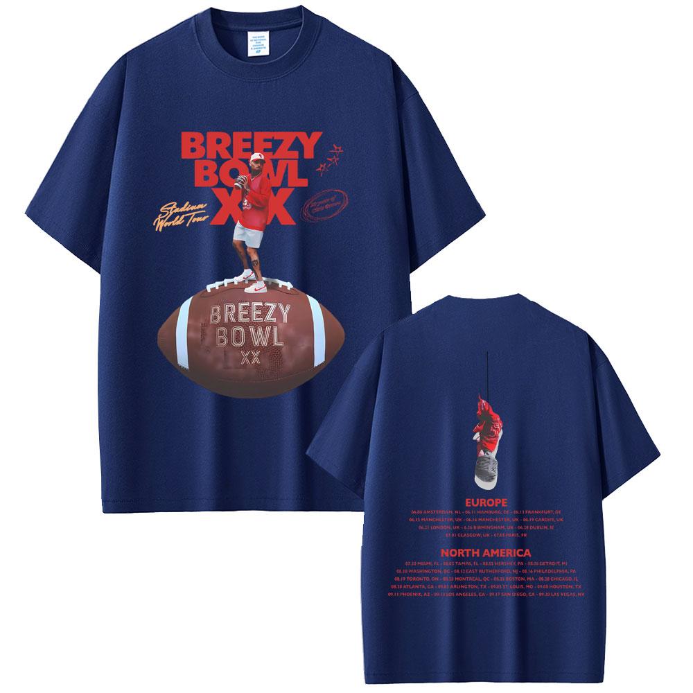 Hot Sale Rapper Chris Brown Breezy Bowl XX Tour Tshirt Unisex Fashion Rap Pop Music T Shirt Unisex Women Hip Hop Retro Tshirts