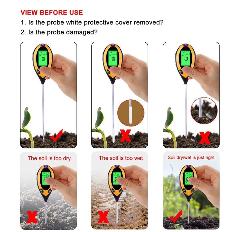 4-в-1 цифровой измеритель влажности почвы PH, измерение температуры и влажности почвы, детектор измерения солнечного света в окружающей среде