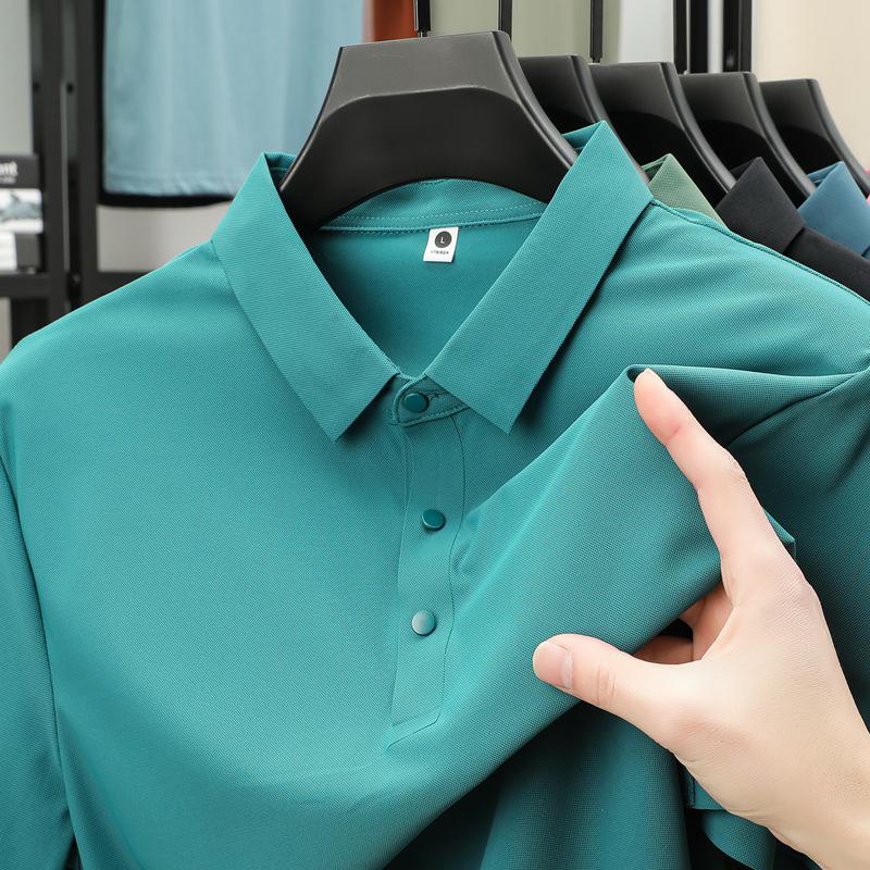 Мужская летняя рубашка-поло в стиле business casual из ледяного шелка с эластичной тканью, не требующей глажки
