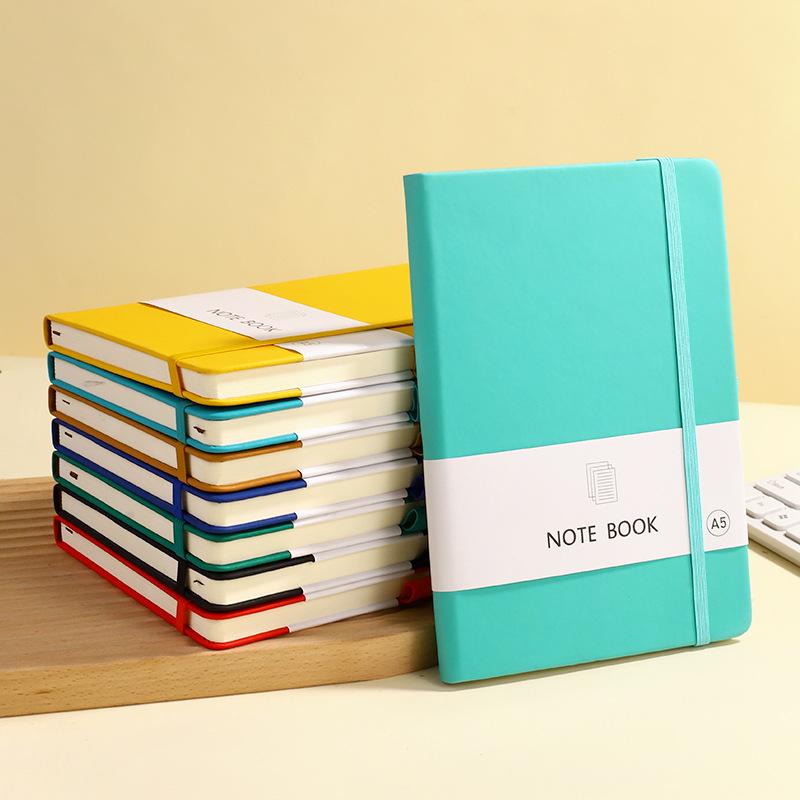 A6 Color Elastic Band Portable Notebook - Student Memo with Skin-Feel Leather Pocket Design