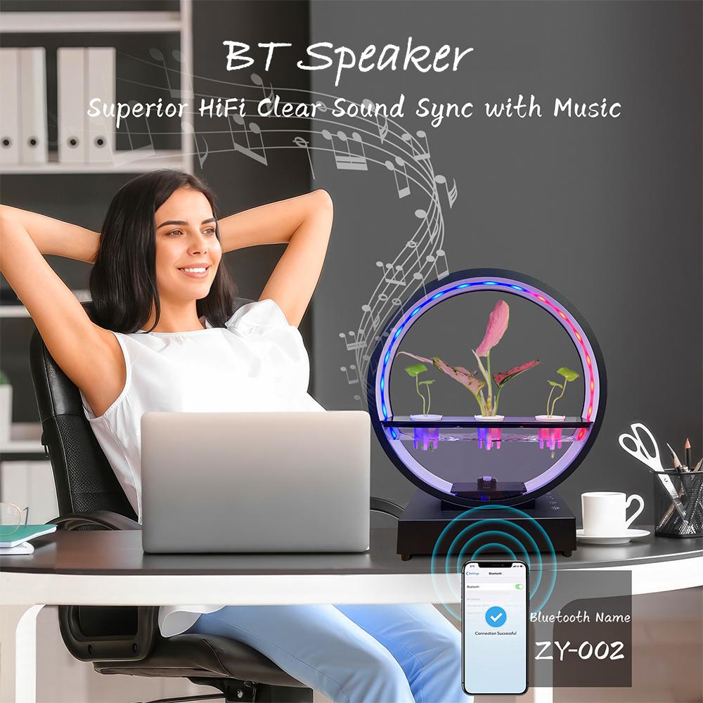 Водный элемент в помещении с динамиком BT Белый шум Светодиодные кольцевые фонари Настольный орнамент Пульт дистанционного управления