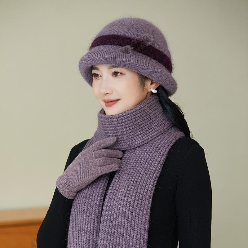 Hat Women's Thickened Warm Knitted Hat Autumn and Winter Cold-proof Curled Faux Rabbit Fur Basin Hat Fashion Wool Hat