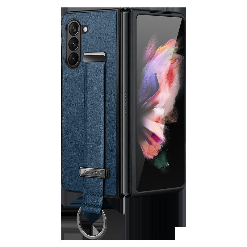 Чехол-подставка с текстурой кожи и ремешком на запястье для Samsung Z Fold7/6/5