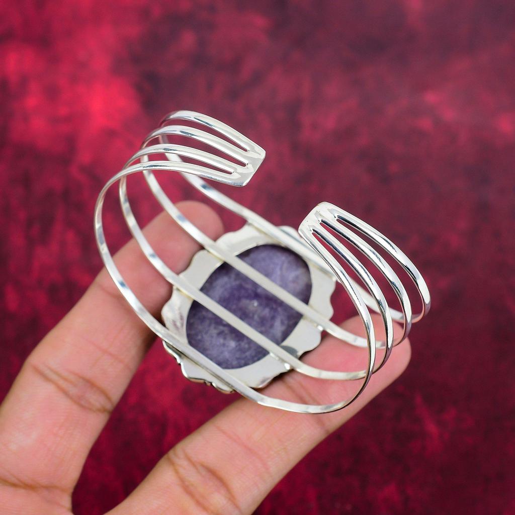 Браслет с драгоценным камнем лепидолит, браслет из цельного серебра 925 пробы, старинные ювелирные изделия ручной работы, подарок для матери