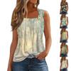 Square Collar Tank Top Women Print Tank Tee Casual Loose Fit Sleeveless Shirt