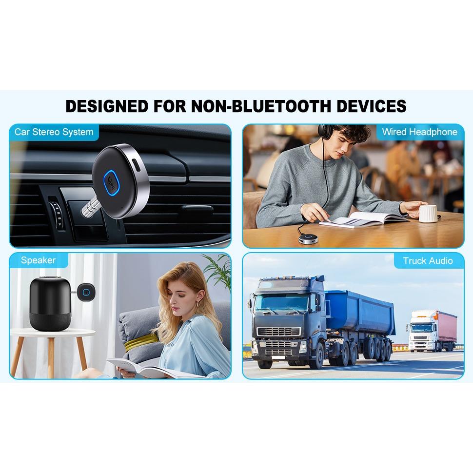Автомобильный мини-адаптер Bluetooth, беспроводной автомобильный приемник Bluetooth 5.0 для домашних стерео/проводных наушников, звонки в режиме громкой связи, двойное соединение, время воспроизведения 16 часов