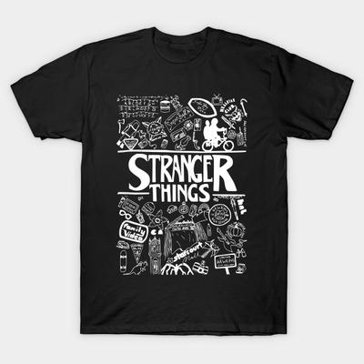 Мужская черная футболка с принтом Stranger Things Печать на трансферной бумаге без вырезания Хлопковая футболка