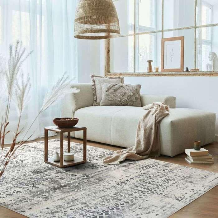Tapis extra-doux motif croisillons crème argent 120x170