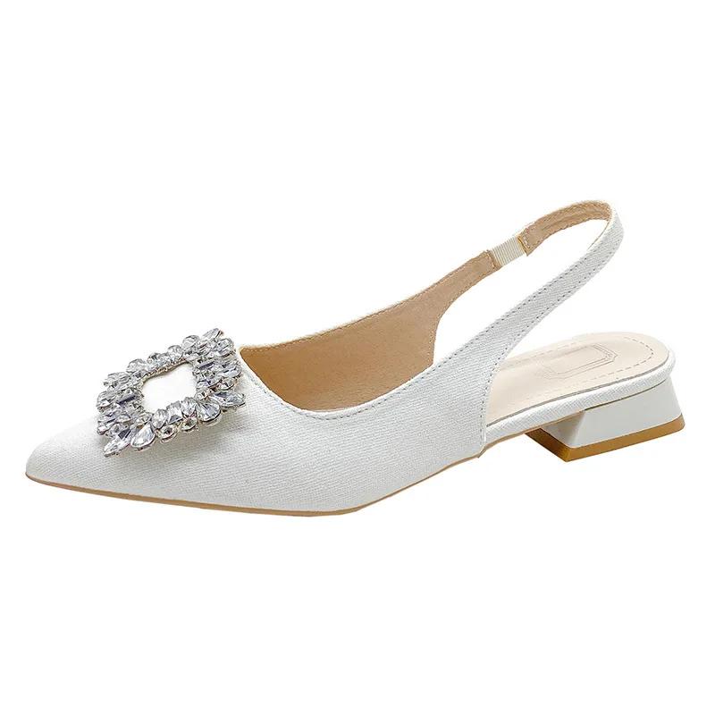 Французский стиль Стильные босоножки на ремешках 2024 Новые Декоративные стразы Острый носок Высокий каблук Роскошный темперамент Одинарные туфли Босоножки