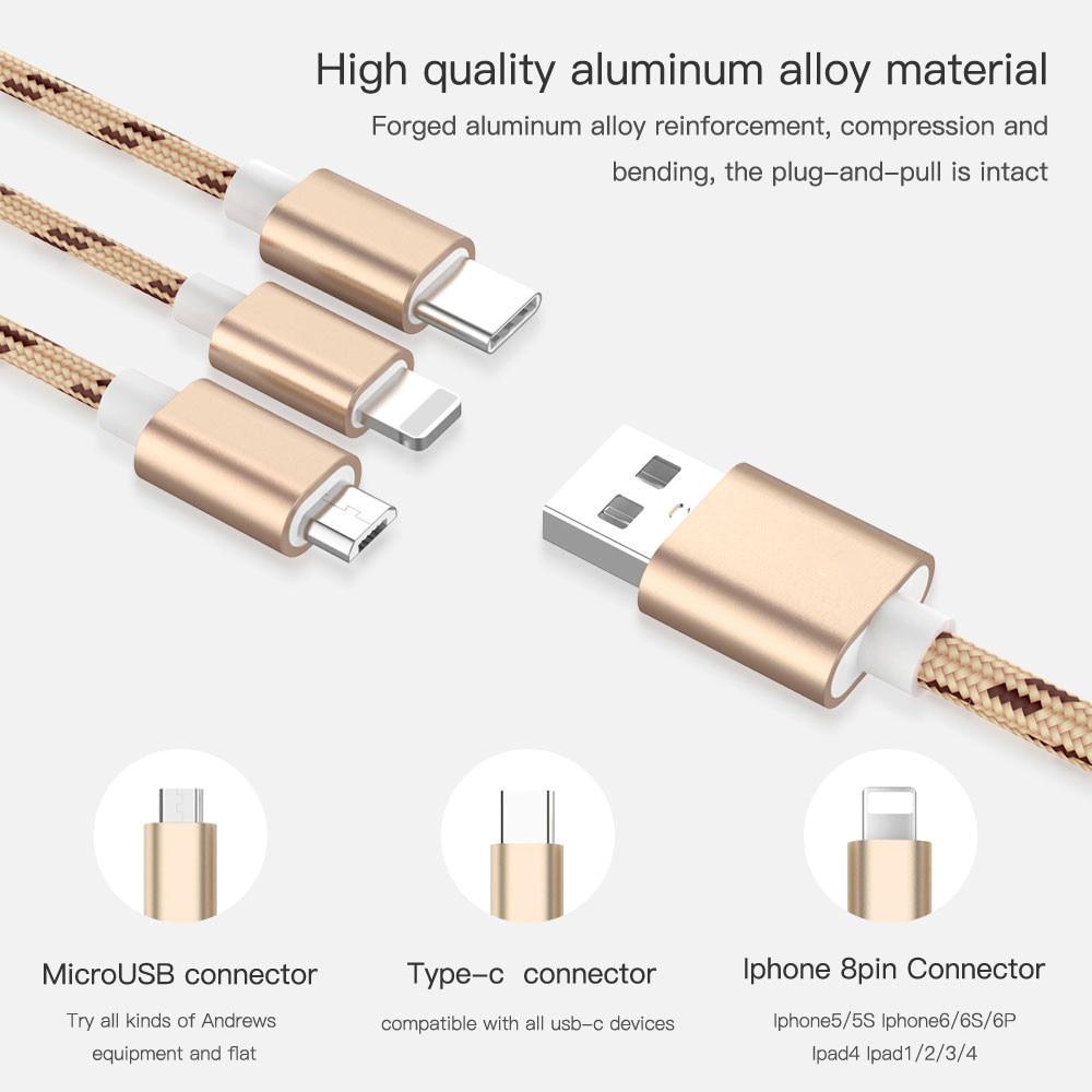 Зарядный кабель USB 3 в 1 для iPhone Кабель Micro USB типа C для быстрой зарядки Кабель зарядного устройства