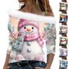 Women's Casual Long Sleeve Off-shoulder Christmas Printed Plush Fashion Top