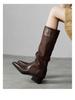 2025 Autumn Retro Chunky Heel Women's Knight Boots - Pointed Toe, Ruched Slouch, English Western Style High Boots