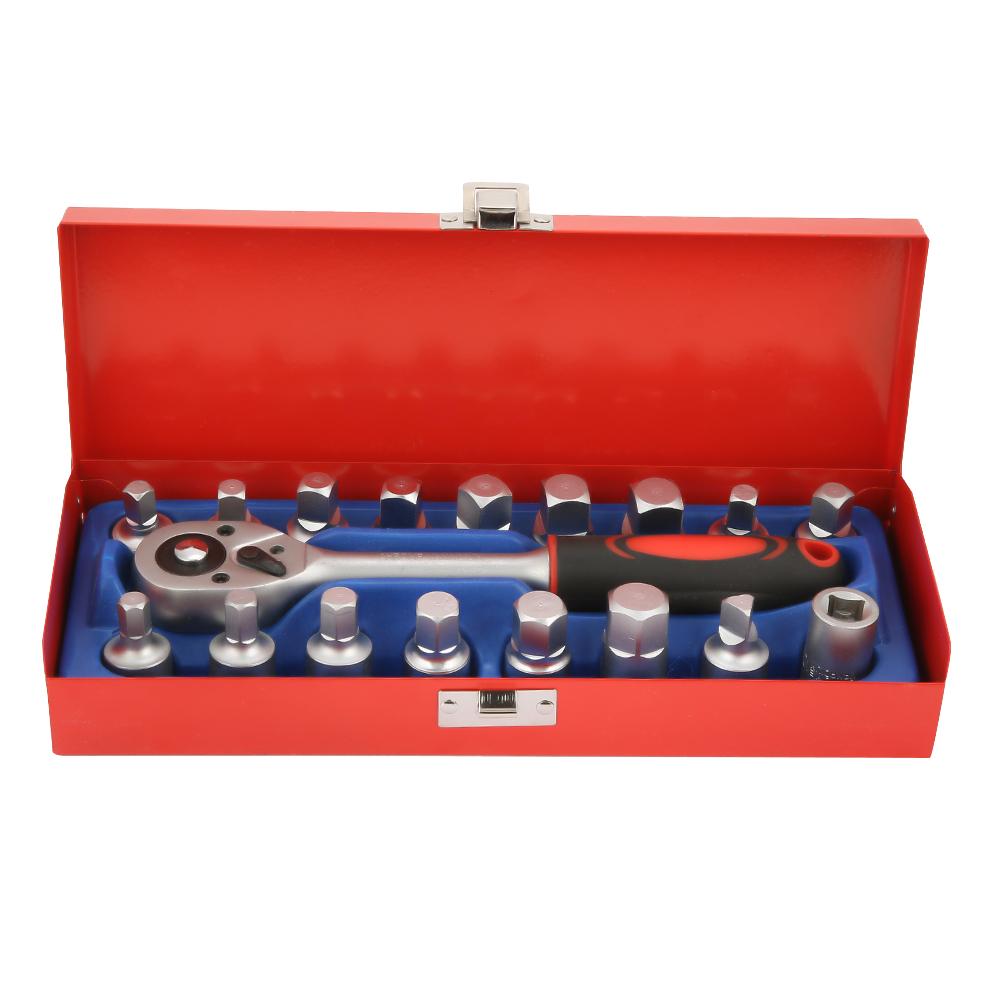18pcs Chrome Vanadium Steel 3 8in Oil Drain Plug Sump Ratchet Socket Wrench Set Oil Change Tool