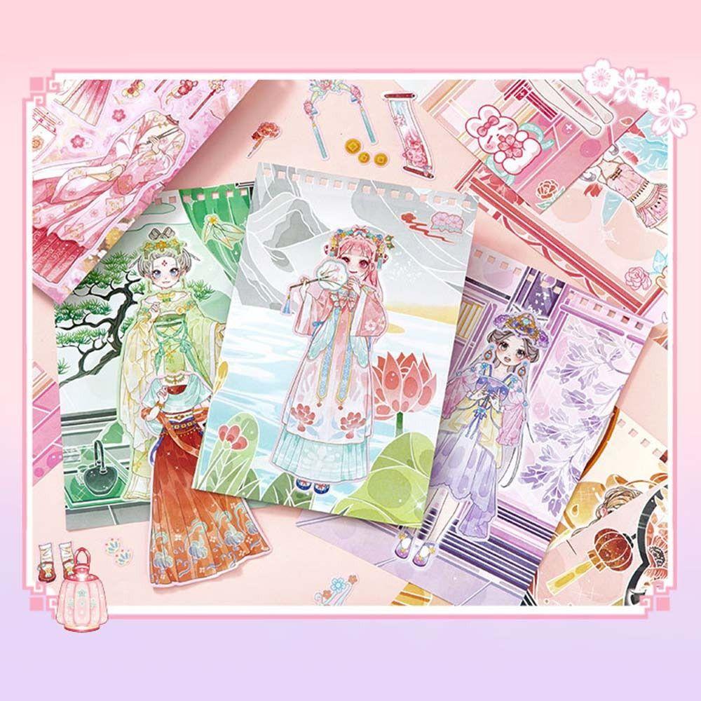 Chinese Style Girl Dress-up Sticker DIY Little Girl Stickers Toy Gifts Cartoon Sticker Book