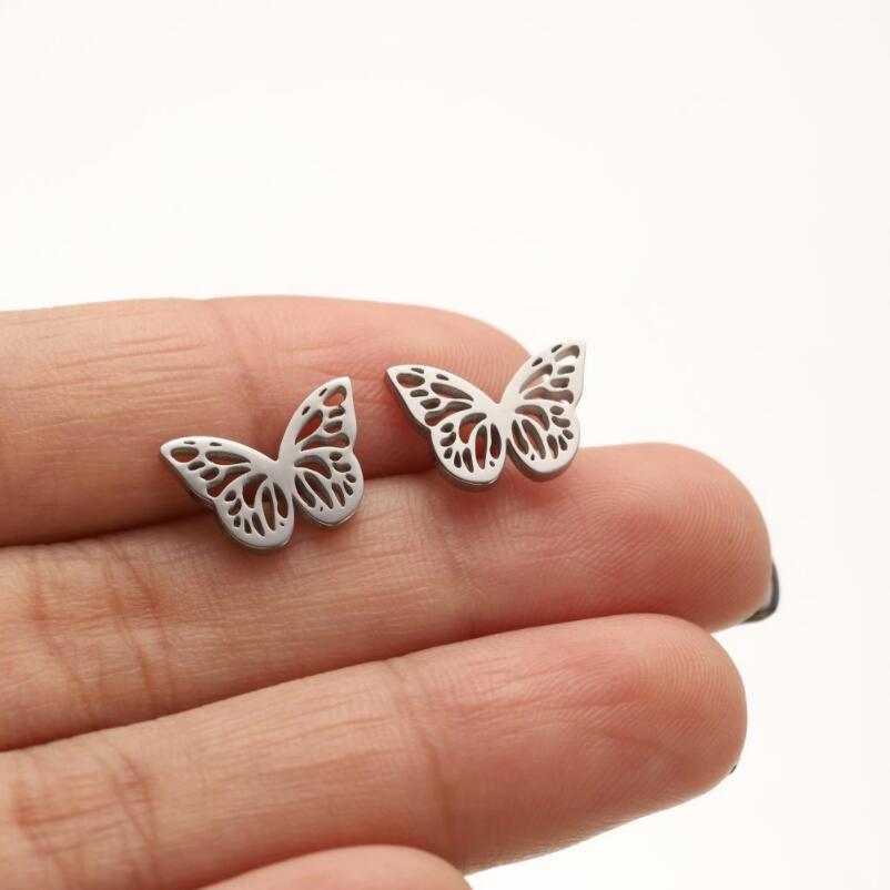 Stainless Steel Earrings 2023 Trend New Delicate Symmetrical Butterfly Charms Fashion Stud Earrings For Women Jewelry Party Gift