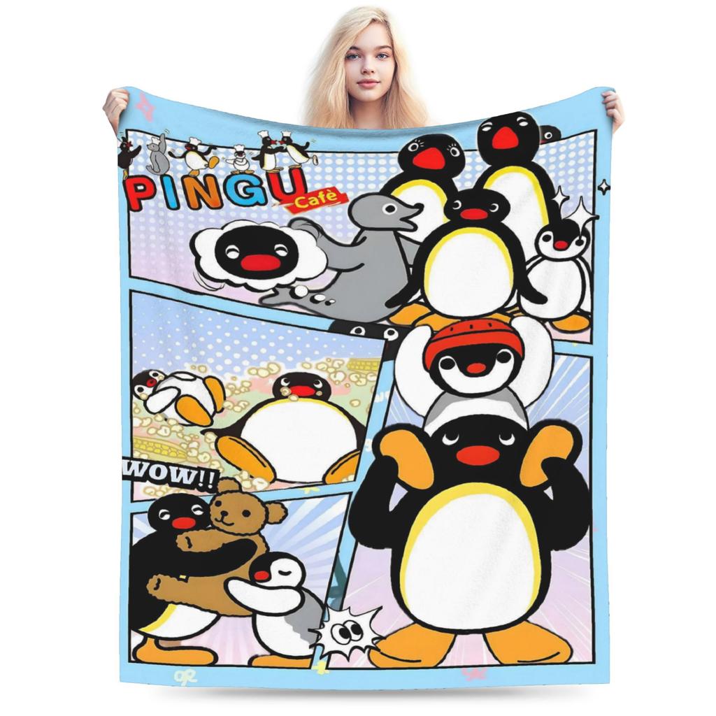 Noot Pingu Fleece Throw Blankets Penguin Cartoon Blankets for Bedding Couch Ultra-Soft Bedding Throws