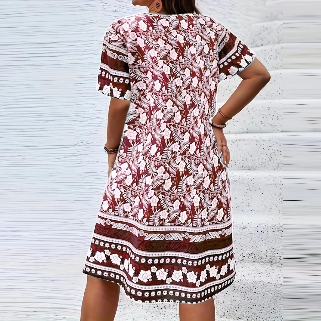 Женское летнее платье макси 2025 года с цветочным принтом, V-образным вырезом, короткими рукавами, оборками, длинные платья для пляжного отдыха